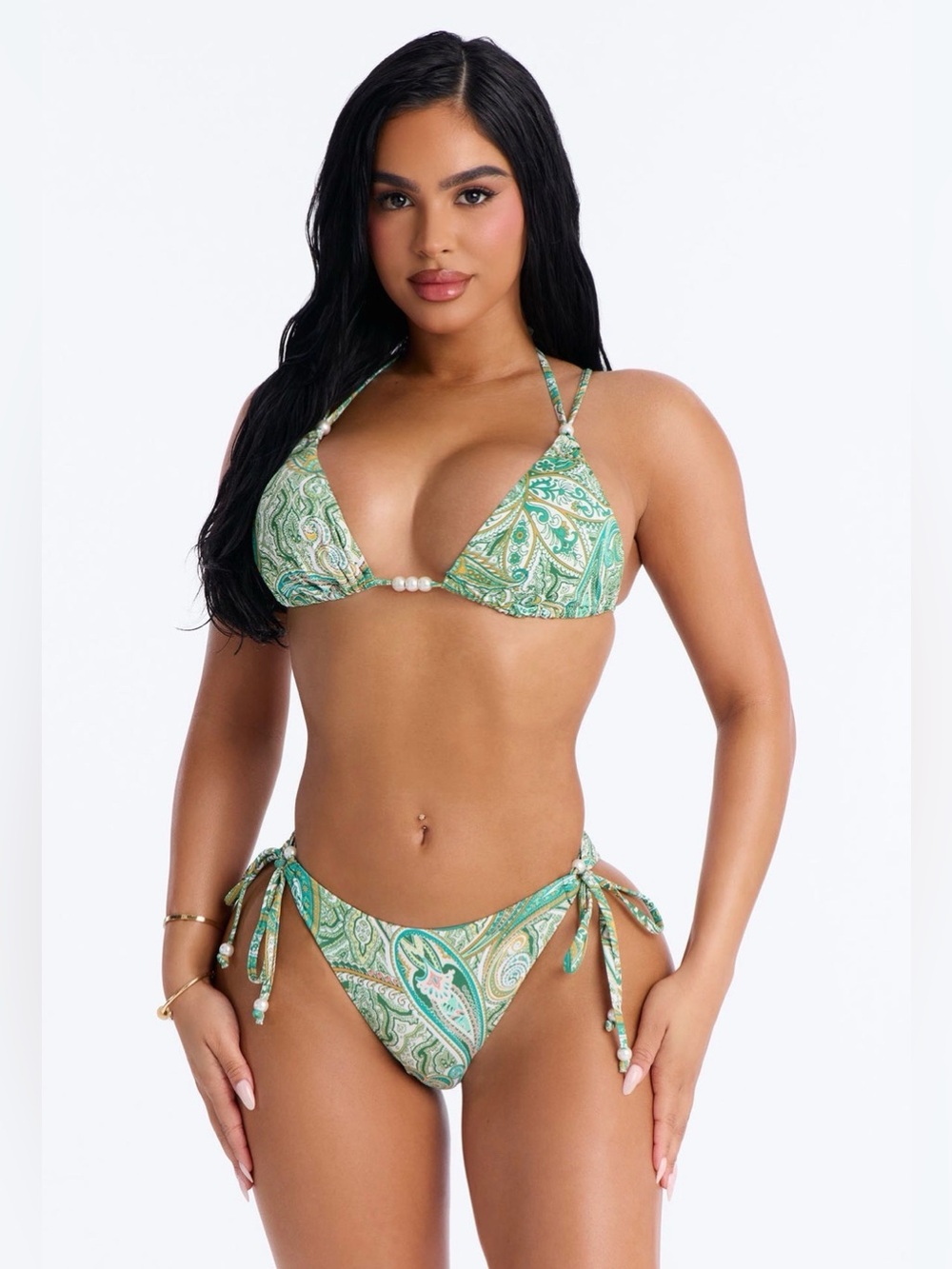 Fashion Nova Morning Swim Beads Strappy 2 Piece Bikini 💚